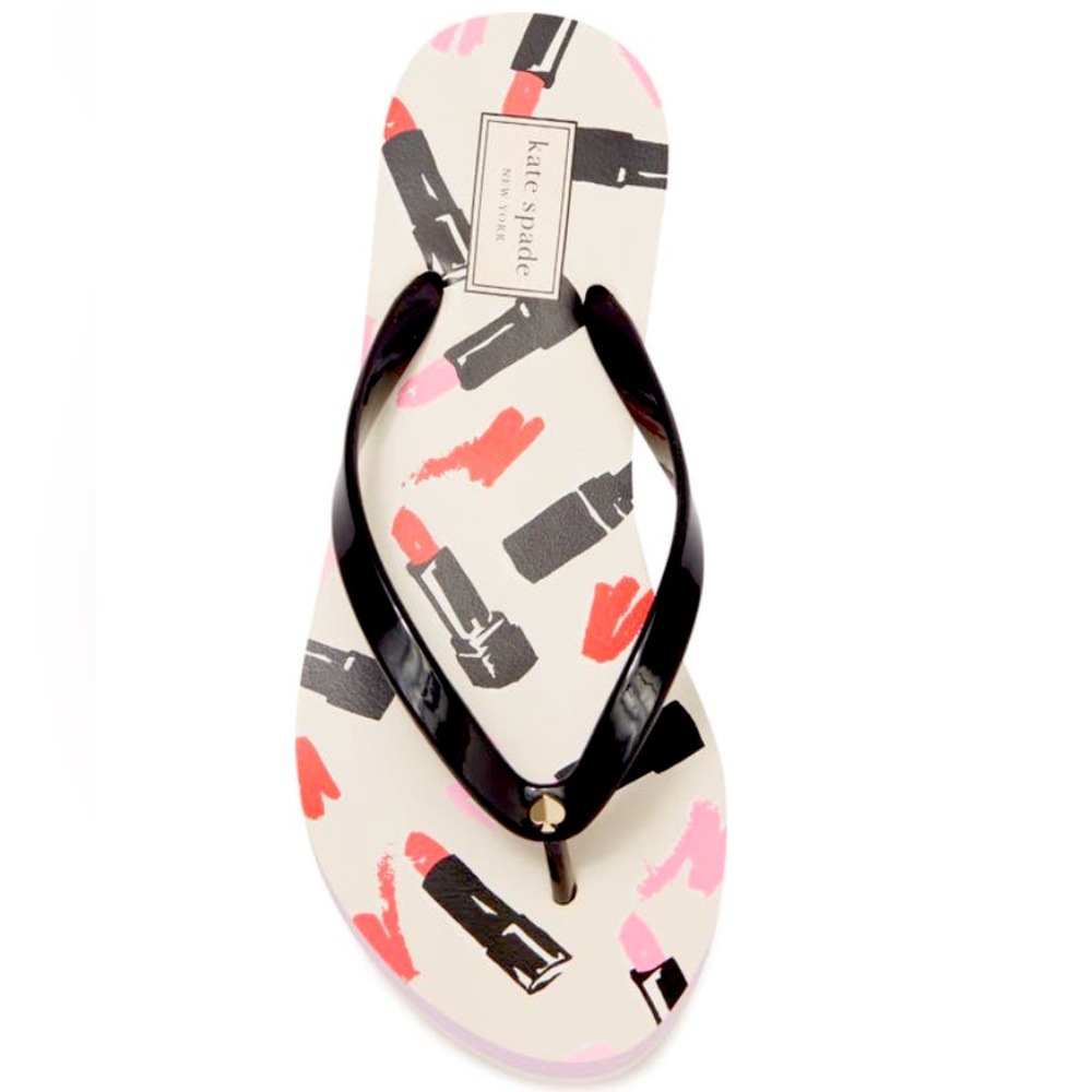 Kate Spade New York Feldon Lipstick Patterned Rubber Flip Flop Sandals Sz 11 US